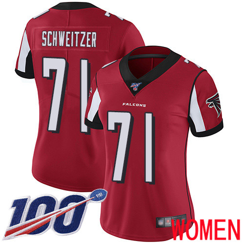 Atlanta Falcons Limited Red Women Wes Schweitzer Home Jersey NFL Football #71 100th Season Vapor Untouchable
